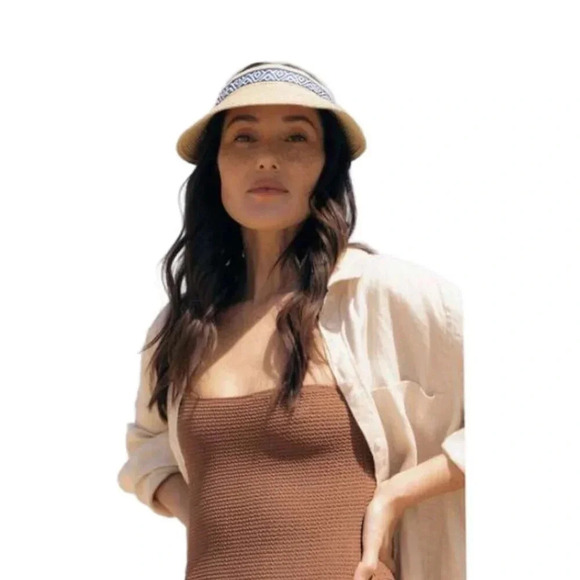 Sea & Grass x Fab Fit Fun Straw Visor with Navy Ribbon Adjustable New with Tags - Picture 1 of 8